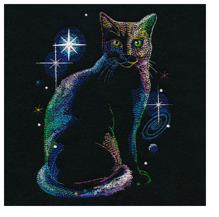 A cat embroidery on a black background

AI-generated content may be incorrect.