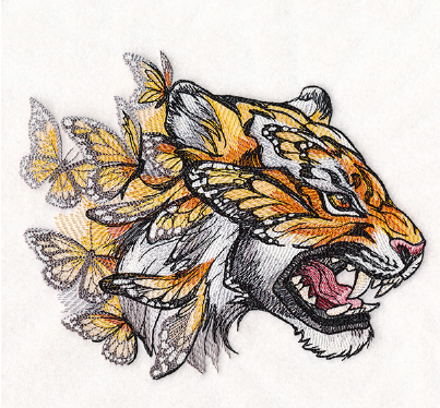 A tiger with butterflies on it

AI-generated content may be incorrect.